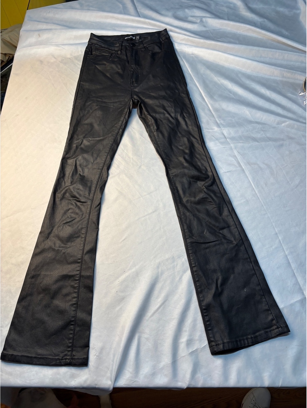 PrettyLittleThing Black Faux Leather Flared Pants Size 4 - Picture 9 of 11